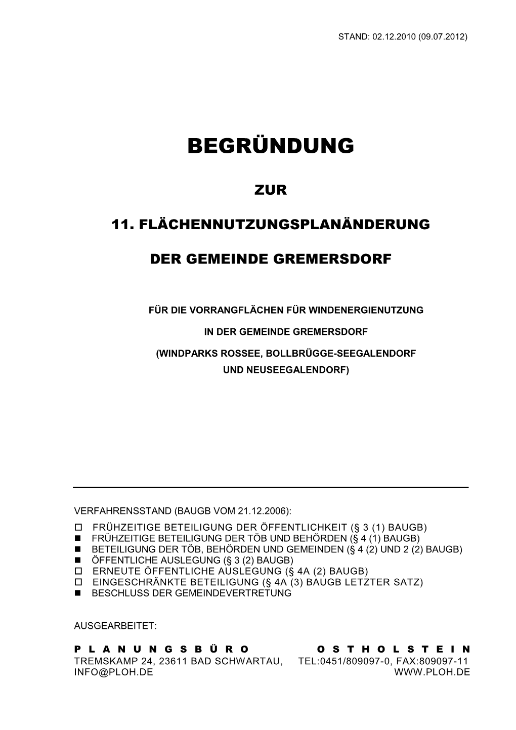 Zur 11. Flächennutzungsplanänderung Der Gemeinde Gremersdorf