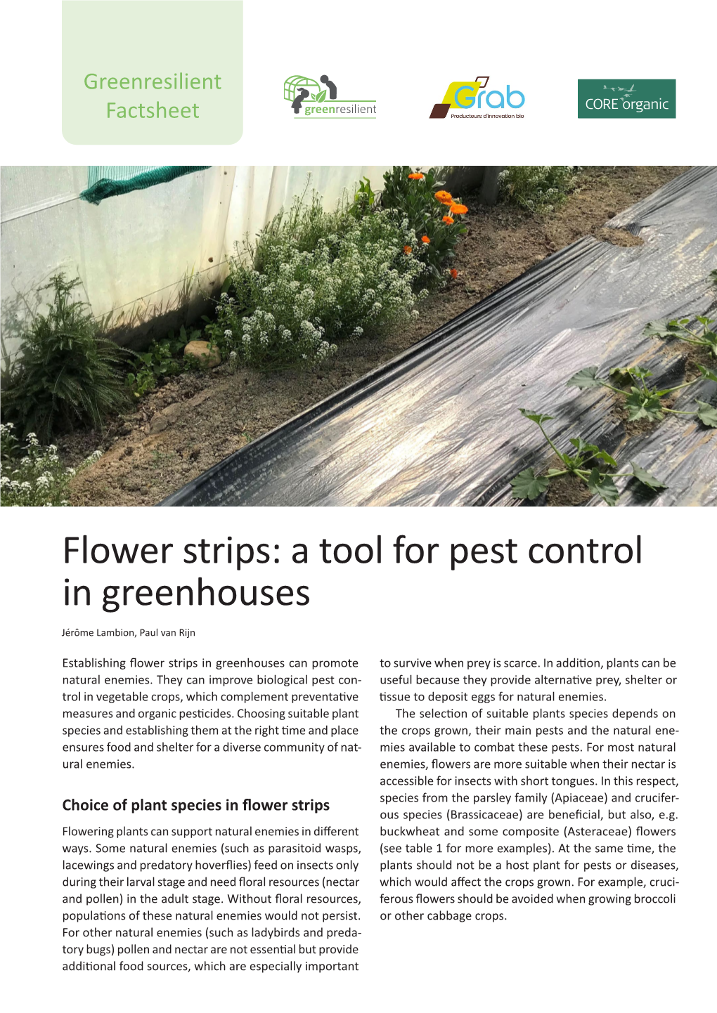 Flower Strips: a Tool for Pest Control in Greenhouses Jérôme Lambion, Paul Van Rijn