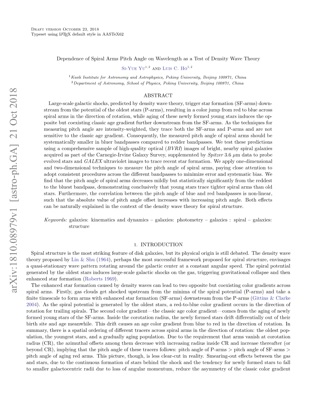 Dependence of Spiral Arms Pitch Angle on Wavelength As a Test Of