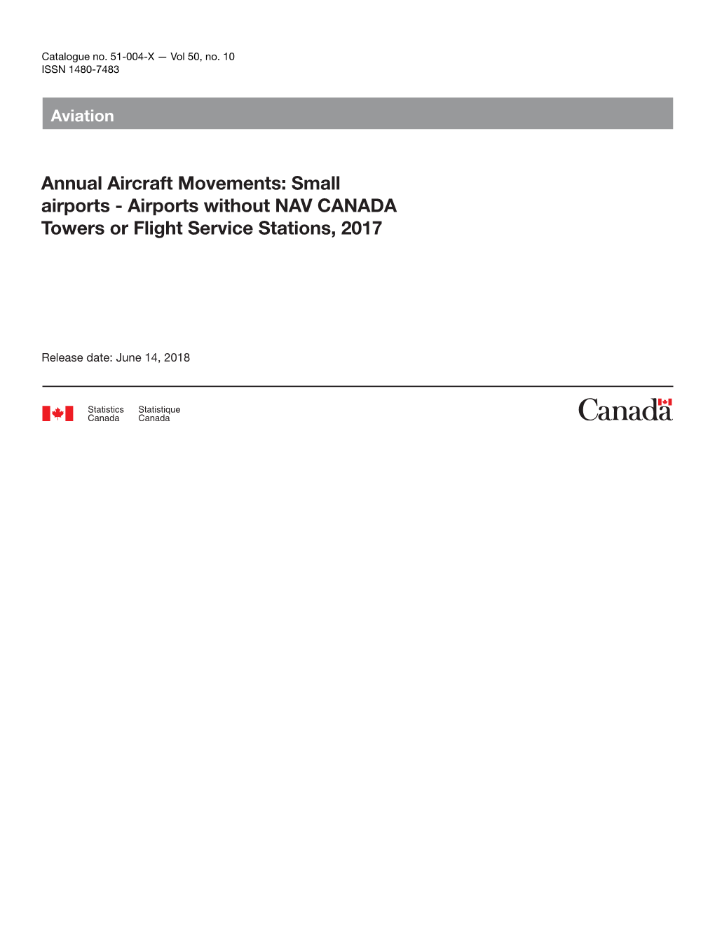 Annual Aircraft Movements: Small Airports - Airports Without NAV CANADA Towers Or Flight Service Stations, 2017