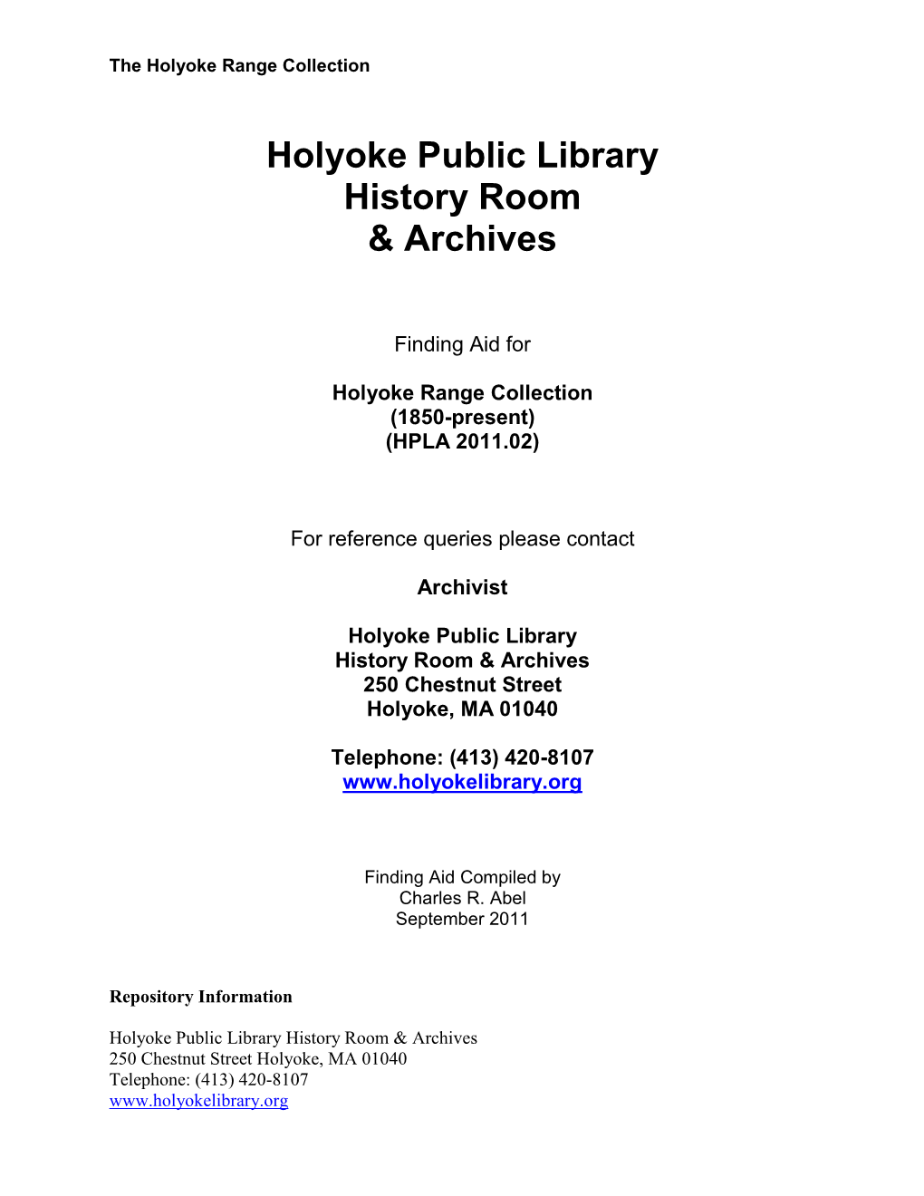 Holyoke Range Collection