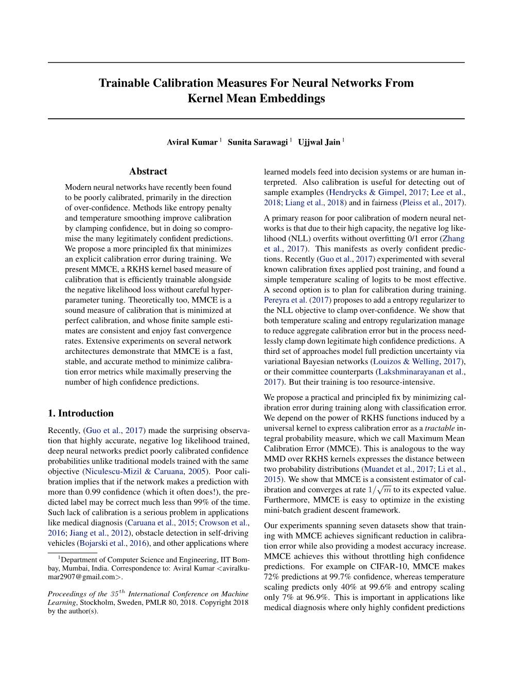 Trainable Calibration Measures for Neural Networks from Kernel Mean Embeddings