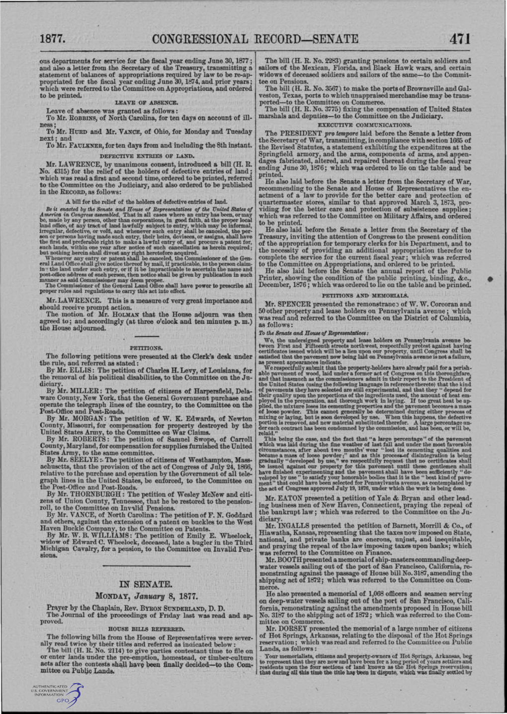 CONGRESSIONAL RECORD-SENATE. 471 Ous Departments for Service for the Fiscal Year Ending June 30, 1877; the Bill (H