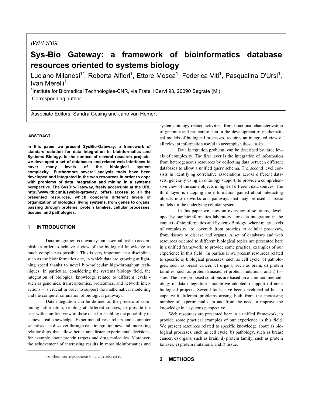 Sys-Bio Gateway: a Framework of Bioinformatics Database Resources