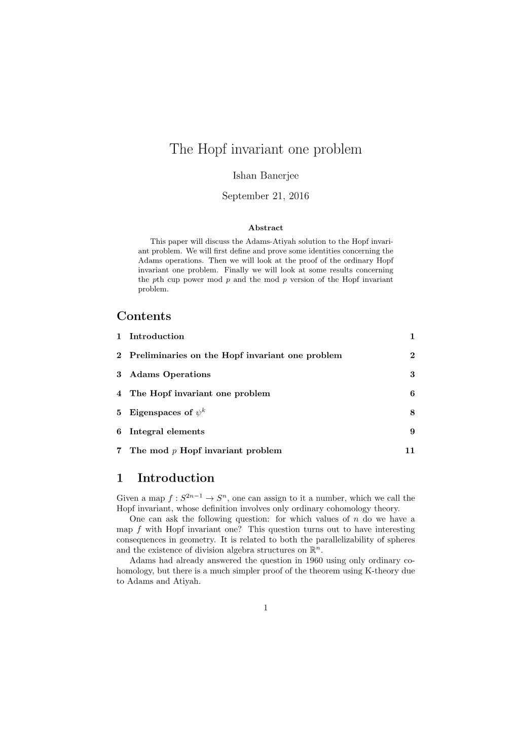 The Hopf Invariant One Problem