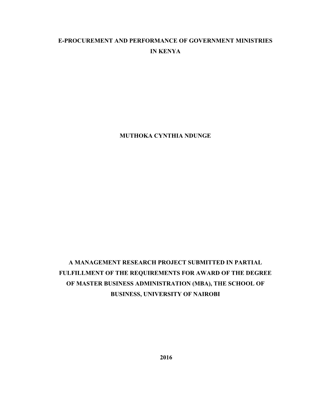 E-Procurement and Performance of Government Ministries in Kenya