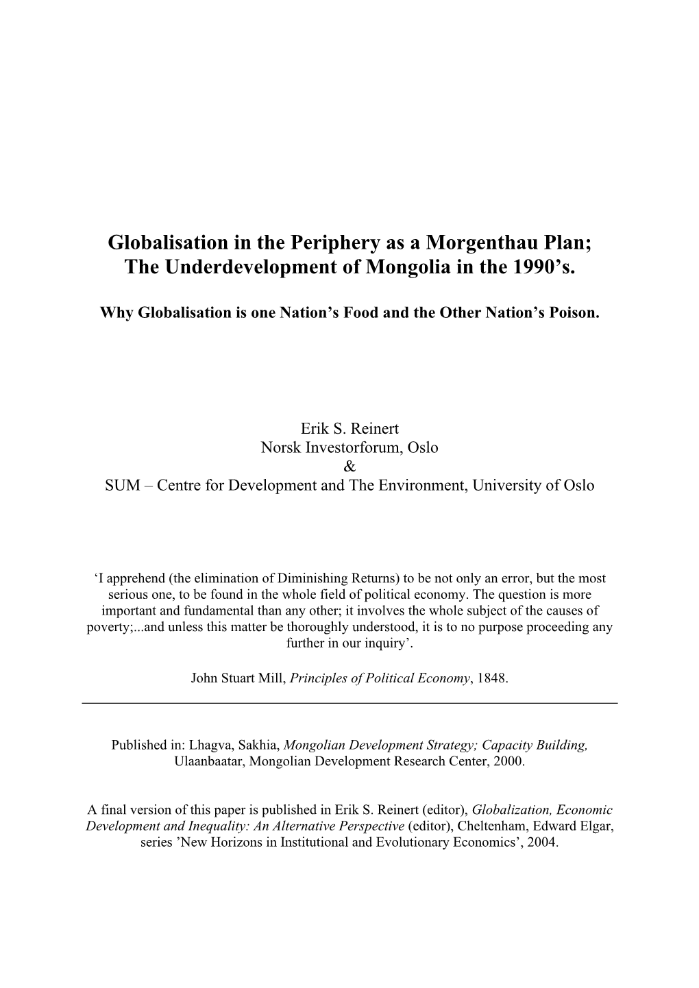 The Washington Consensus Vs