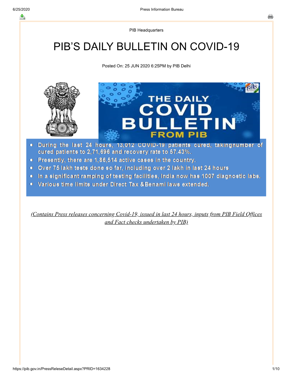 Pib's Daily Bulletin on Covid-19