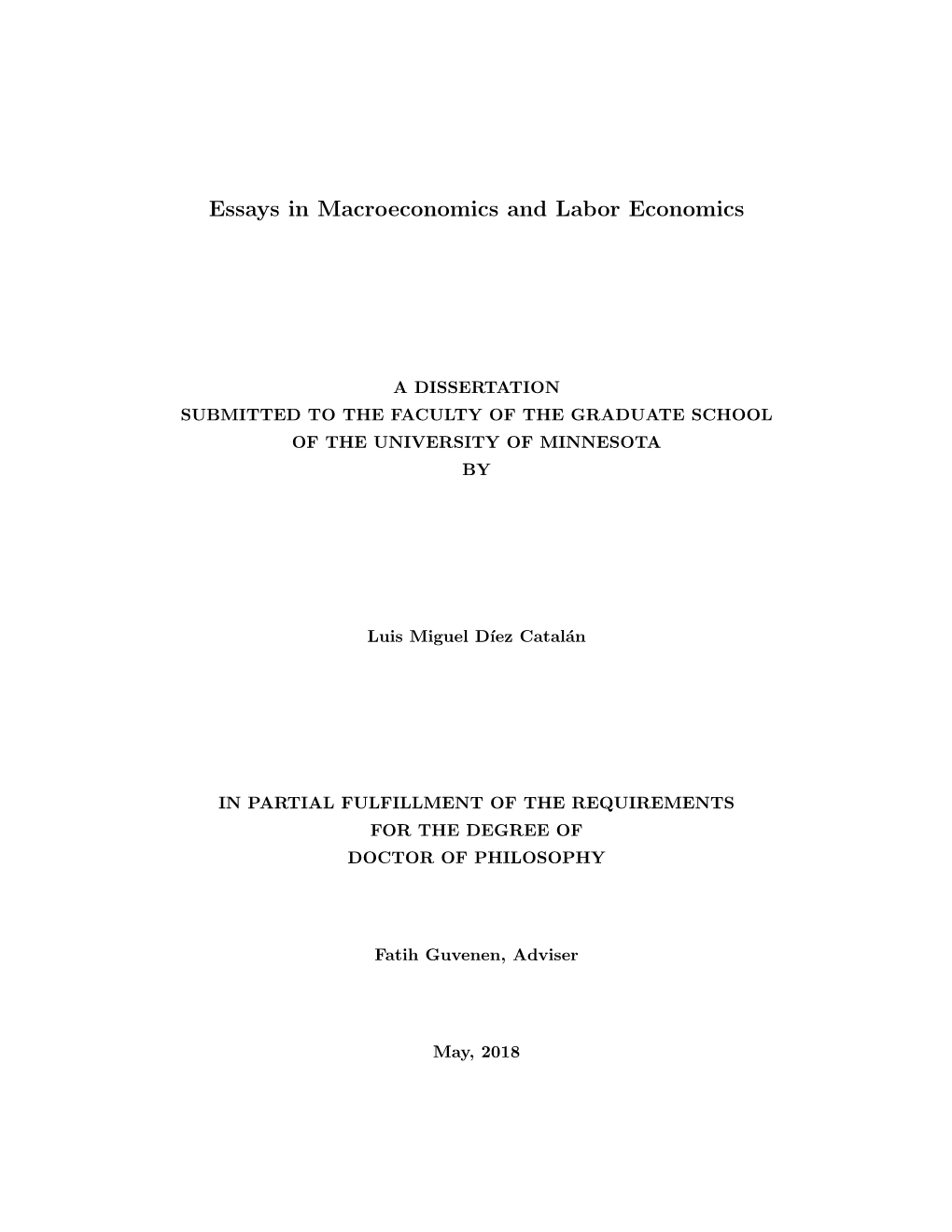 Essays in Macroeconomics and Labor Economics