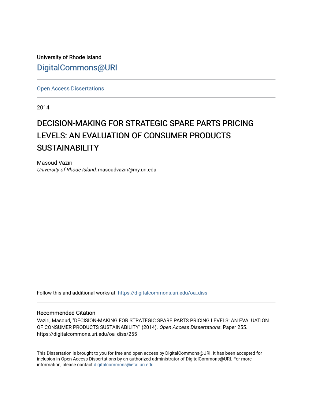 Decision-Making for Strategic Spare Parts Pricing Levels: an Evaluation of Consumer Products Sustainability