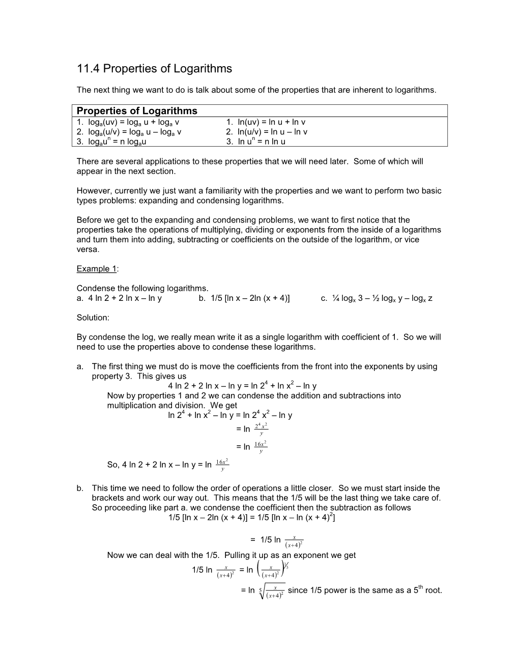 Properties of Logarithms