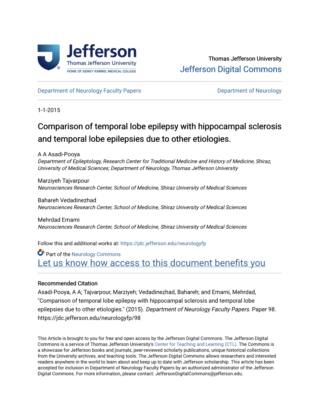 Comparison of Temporal Lobe Epilepsy with Hippocampal Sclerosis and Temporal Lobe Epilepsies Due to Other Etiologies