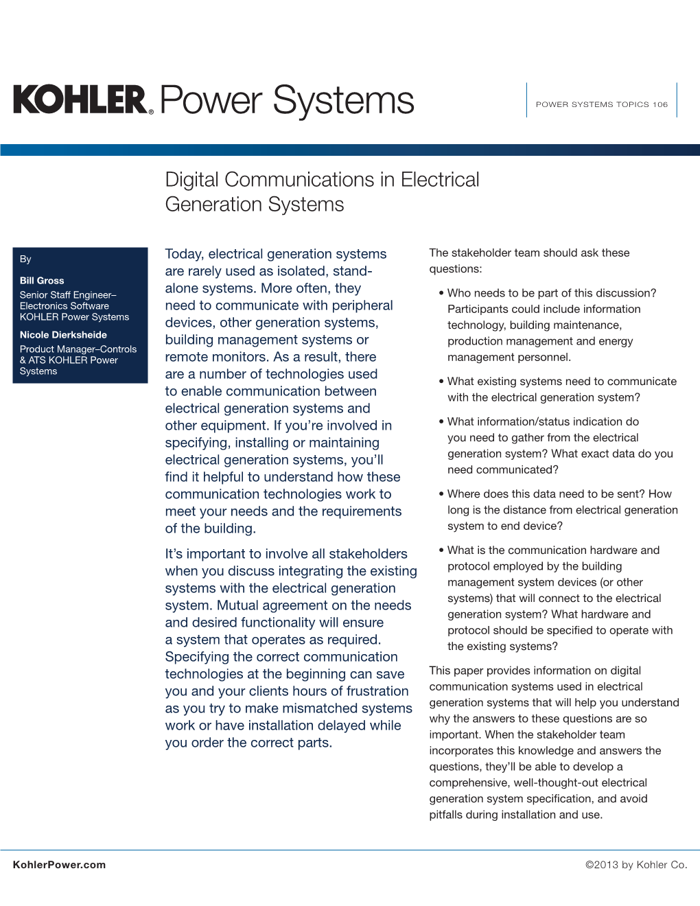 Power Systems POWER SYSTEMS TOPICS 106