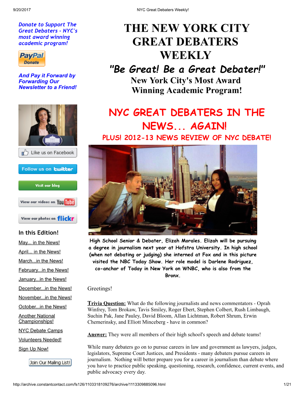 The New York City Great Debaters Weekly