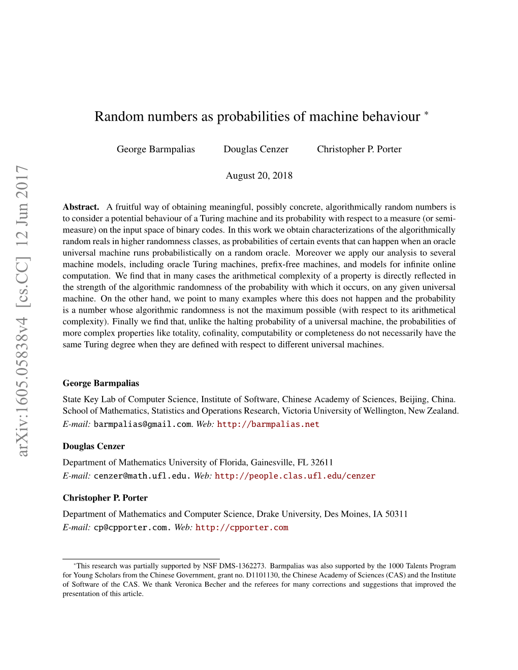 Random Numbers As Probabilities of Machine Behaviour