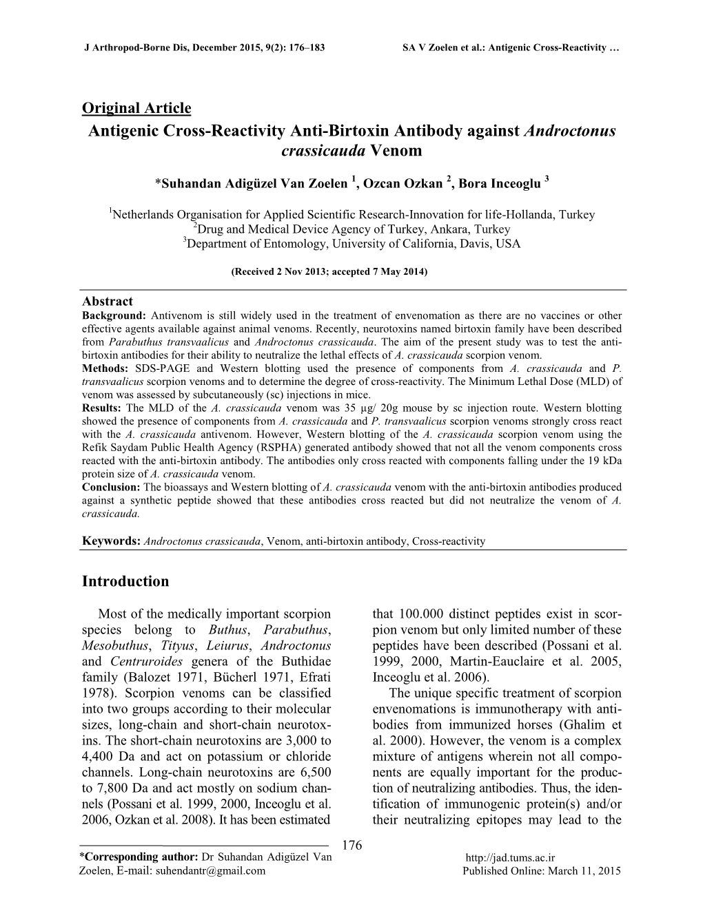 Antigenic Cross-Reactivity Anti-Birtoxin Antibody Against Androctonus Crassicauda Venom