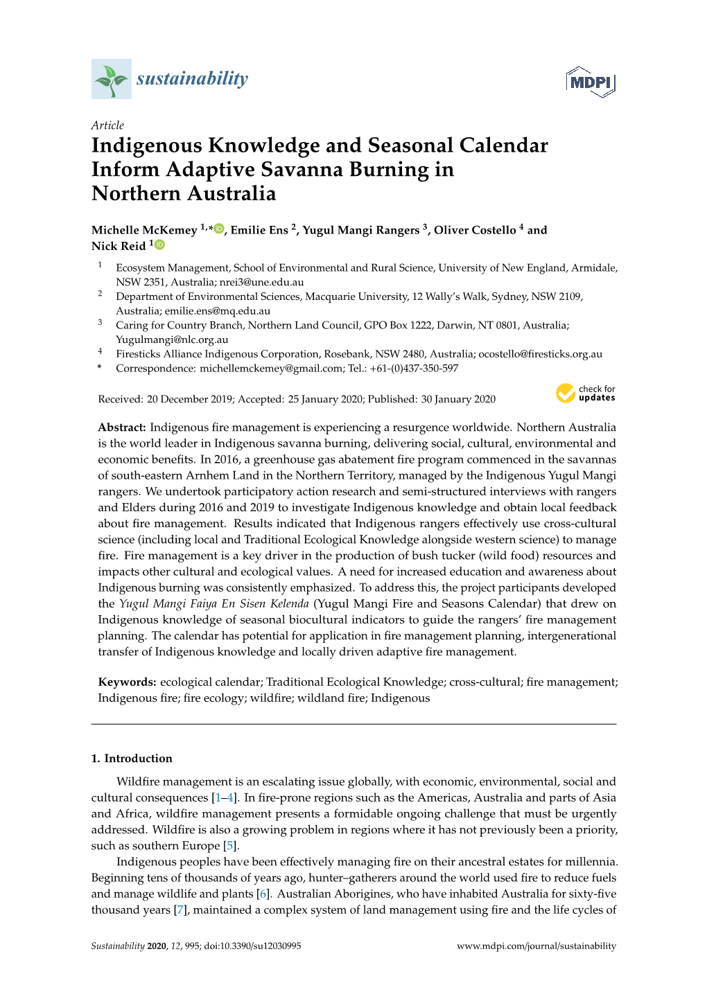 Indigenous Knowledge and Seasonal Calendar Inform Adaptive Savanna Burning in Northern Australia