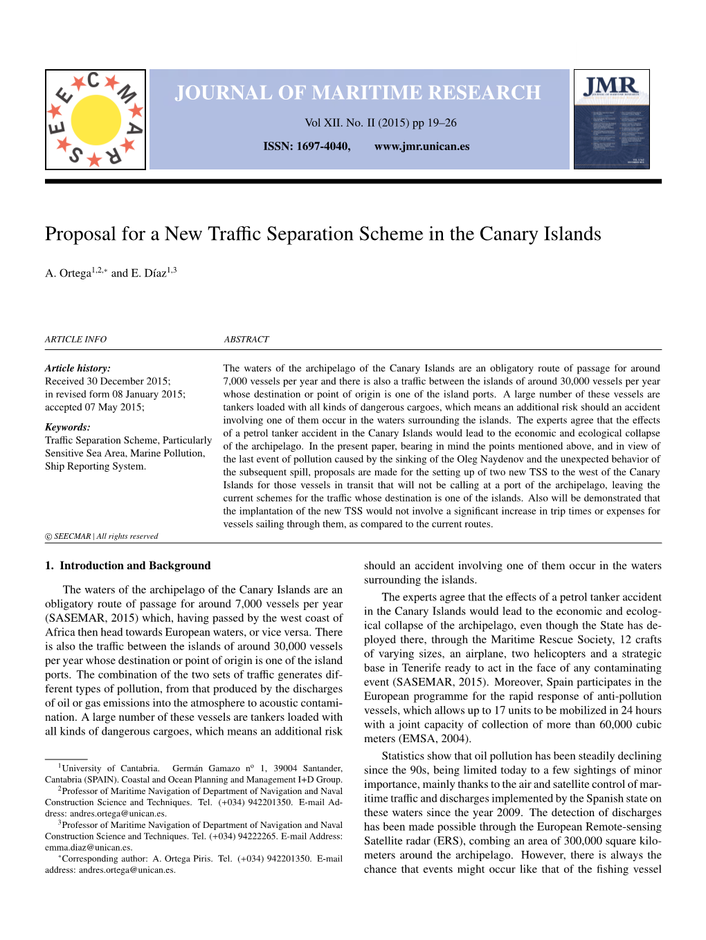 Proposal for a New Traffic Separation Scheme in the Canary Islands