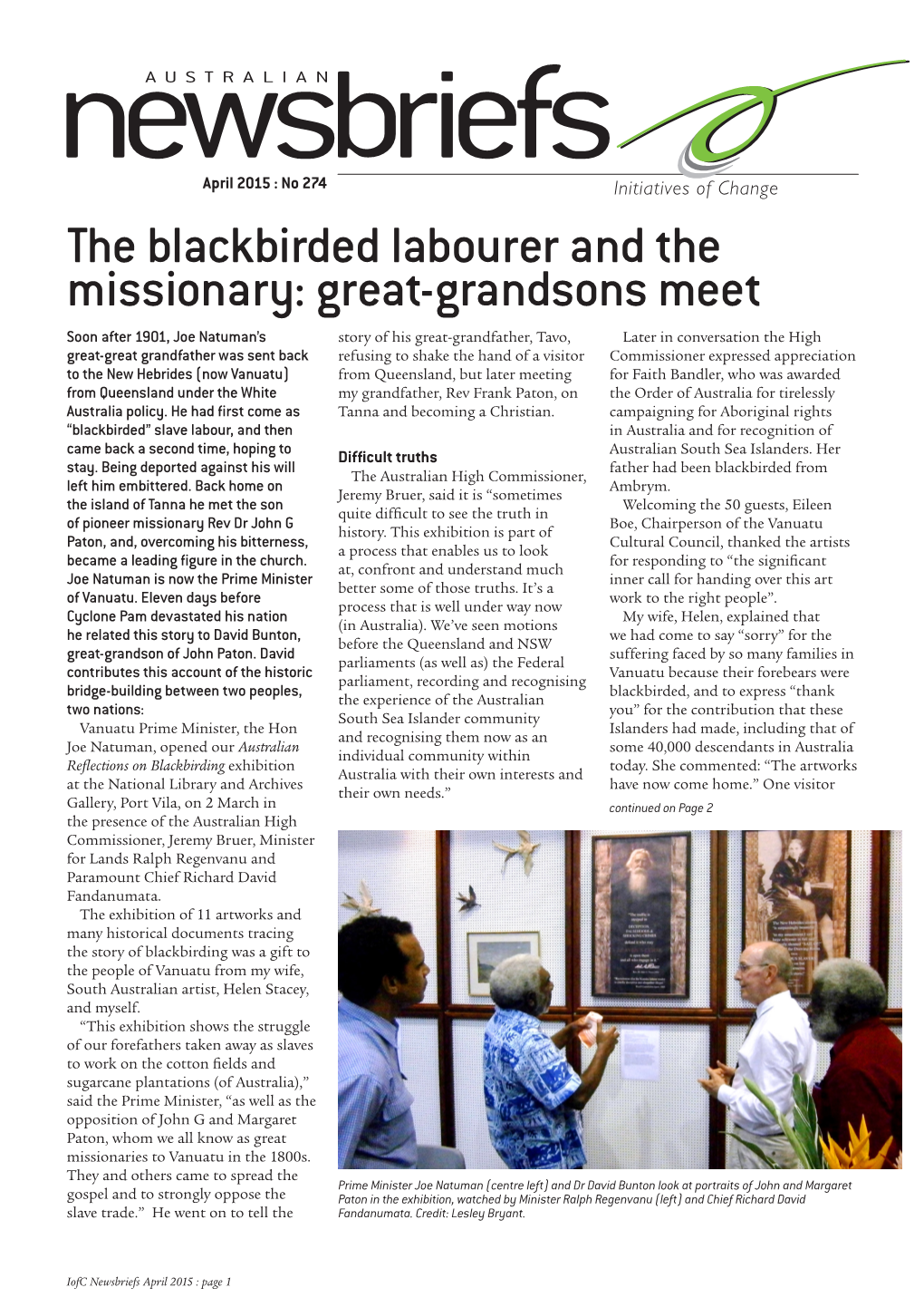 The Blackbirded Labourer and the Missionary: Great-Grandsons Meet