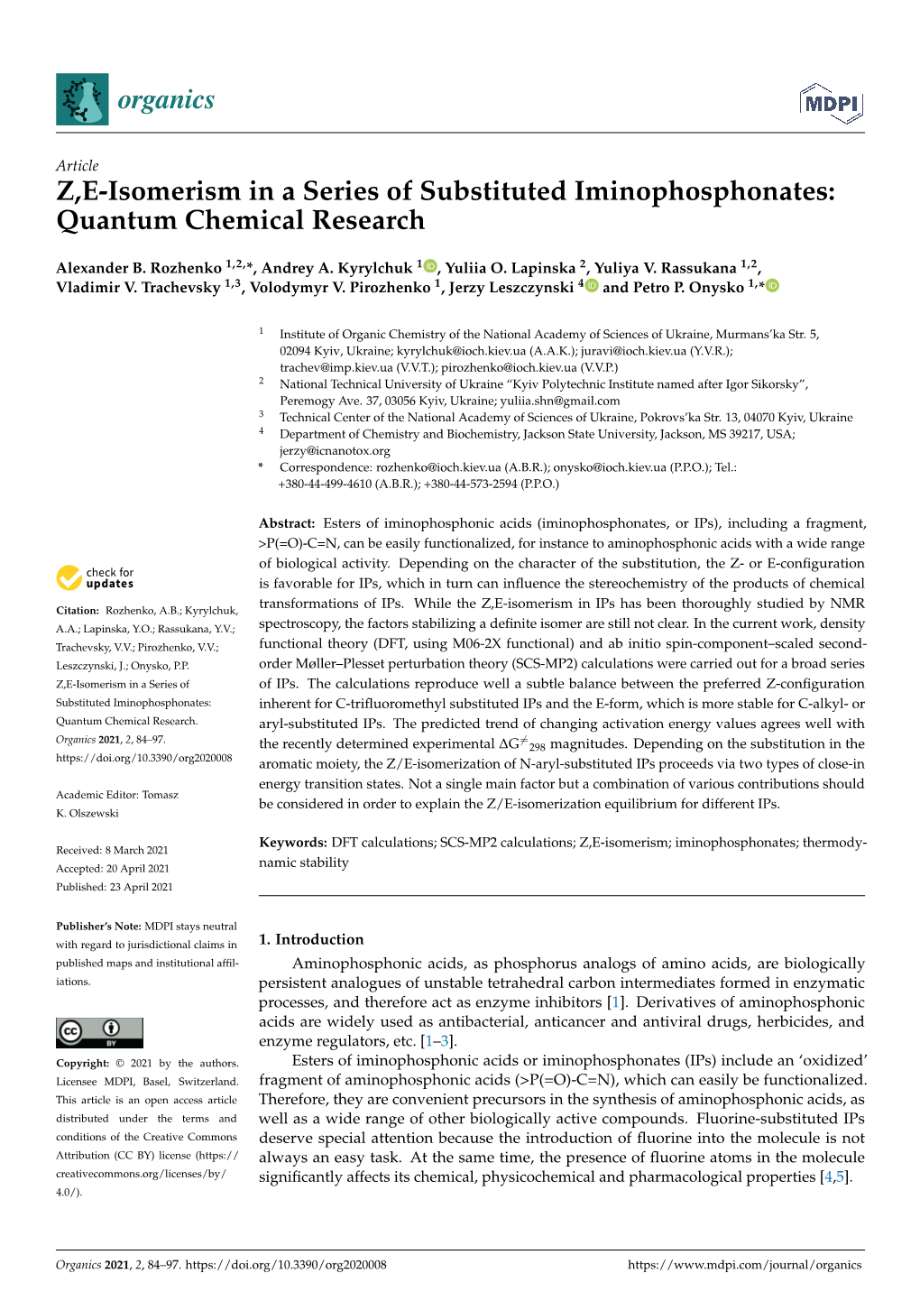 Z,E-Isomerism in a Series of Substituted Iminophosphonates: Quantum Chemical Research