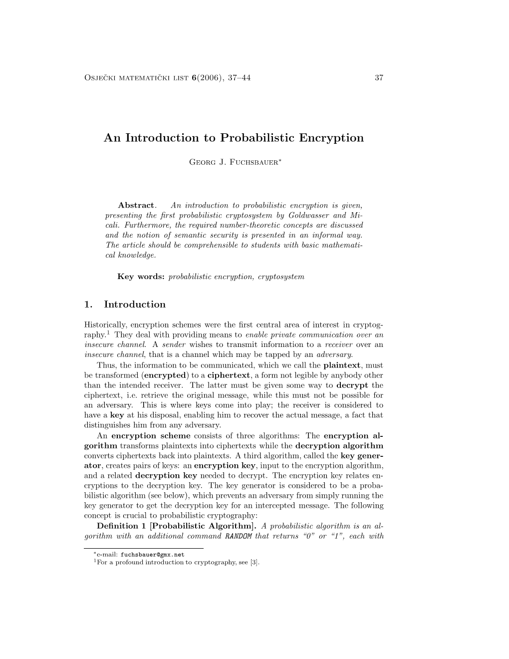 An Introduction to Probabilistic Encryption