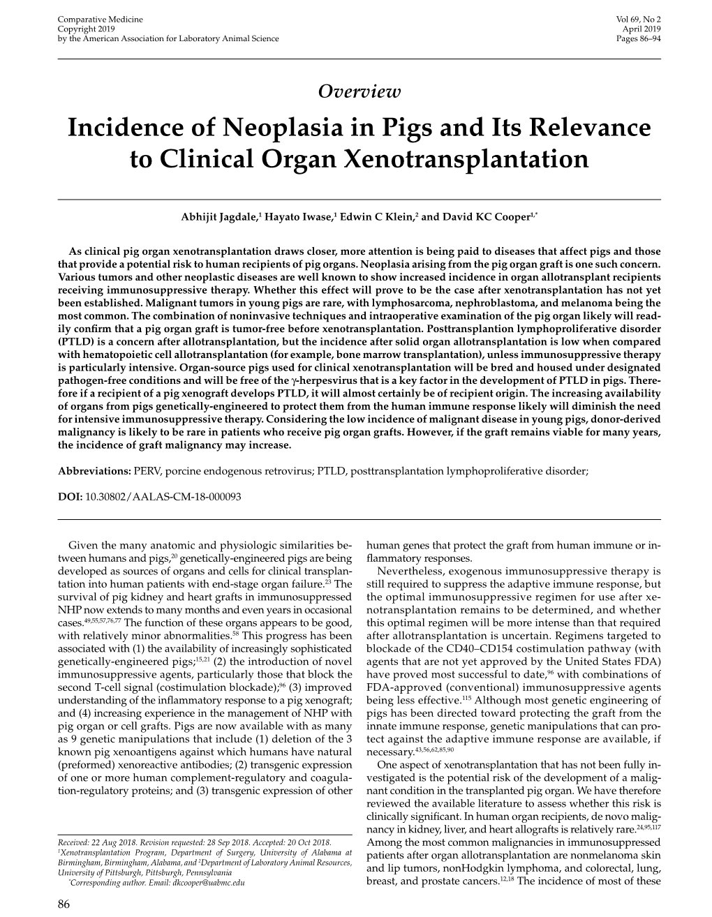 Incidence of Neoplasia in Pigs and Its Relevance to Clinical Organ Xenotransplantation