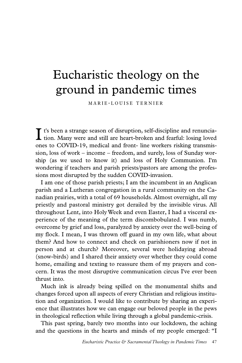 Eucharistic Practice & Sacramental Theology in Pandemic Times