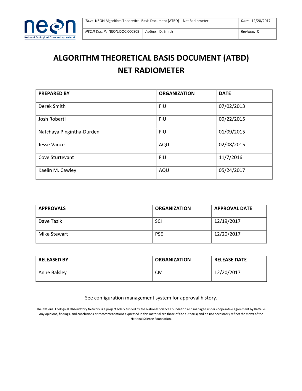 NEON Algorithm Theoretical Basis Document (ATBD) – Net Radiometer NEON.DOC.000809Vc