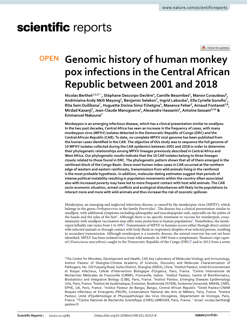 Genomic History of Human Monkey Pox Infections in the Central African