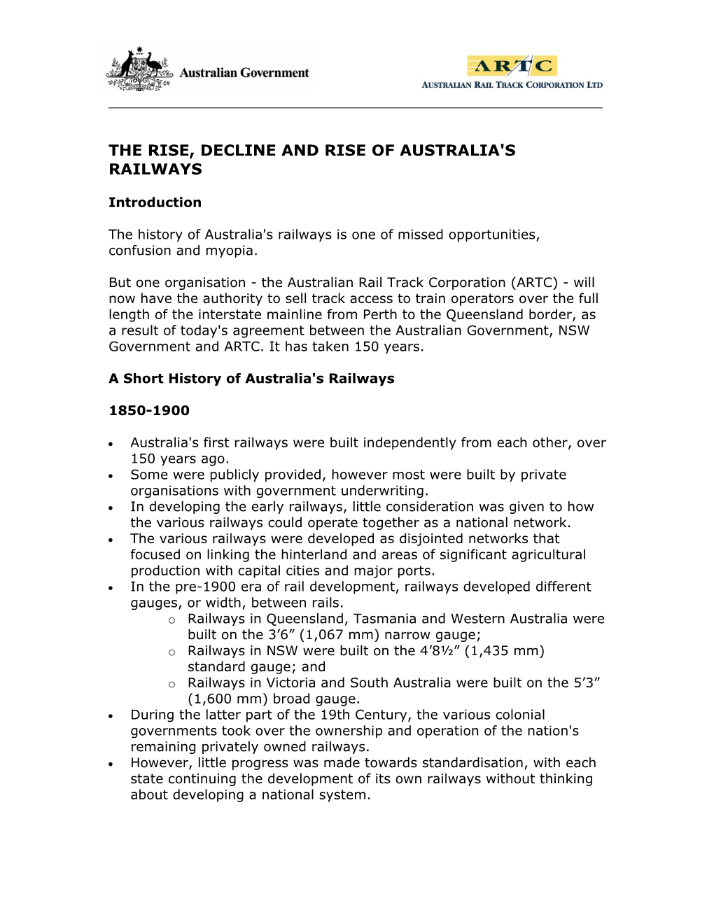 The Rise, Decline and Rise of Australia's Railways