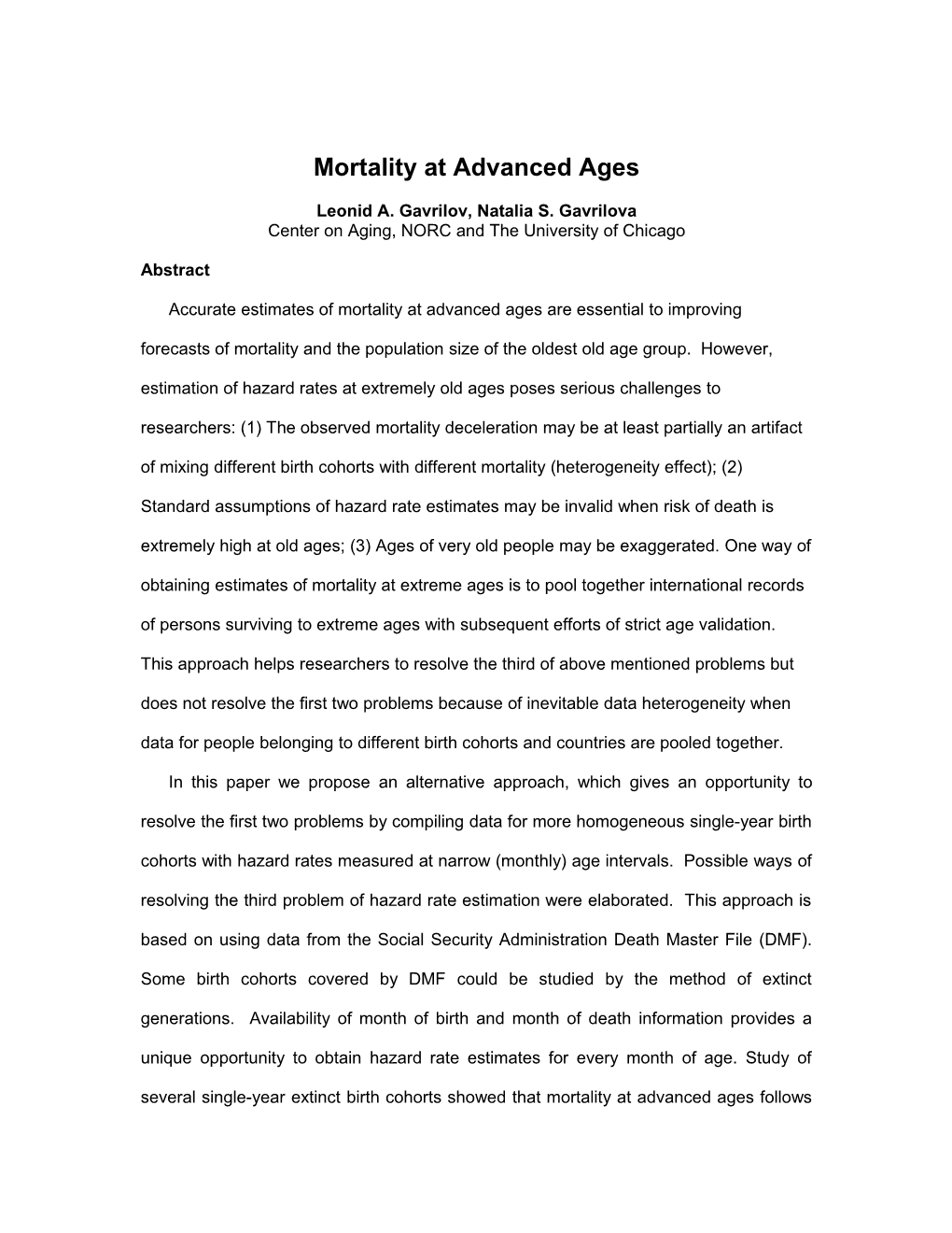 Problems of Mortality Estimation at Advanced Ages