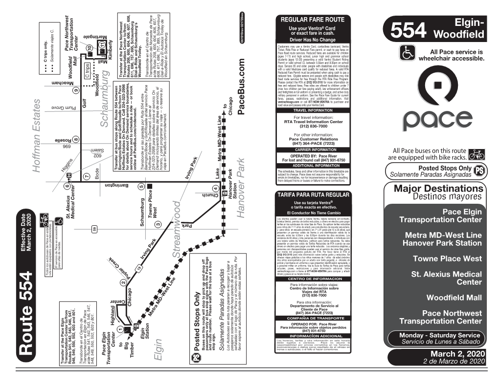 Route 554 Elgin - Woodfield Weekday Eastbound Entre Semana Hacia El Este 1 2 3 4 5 6 7 8 9 10 11 Pace Pace Elgin Chicago/ St