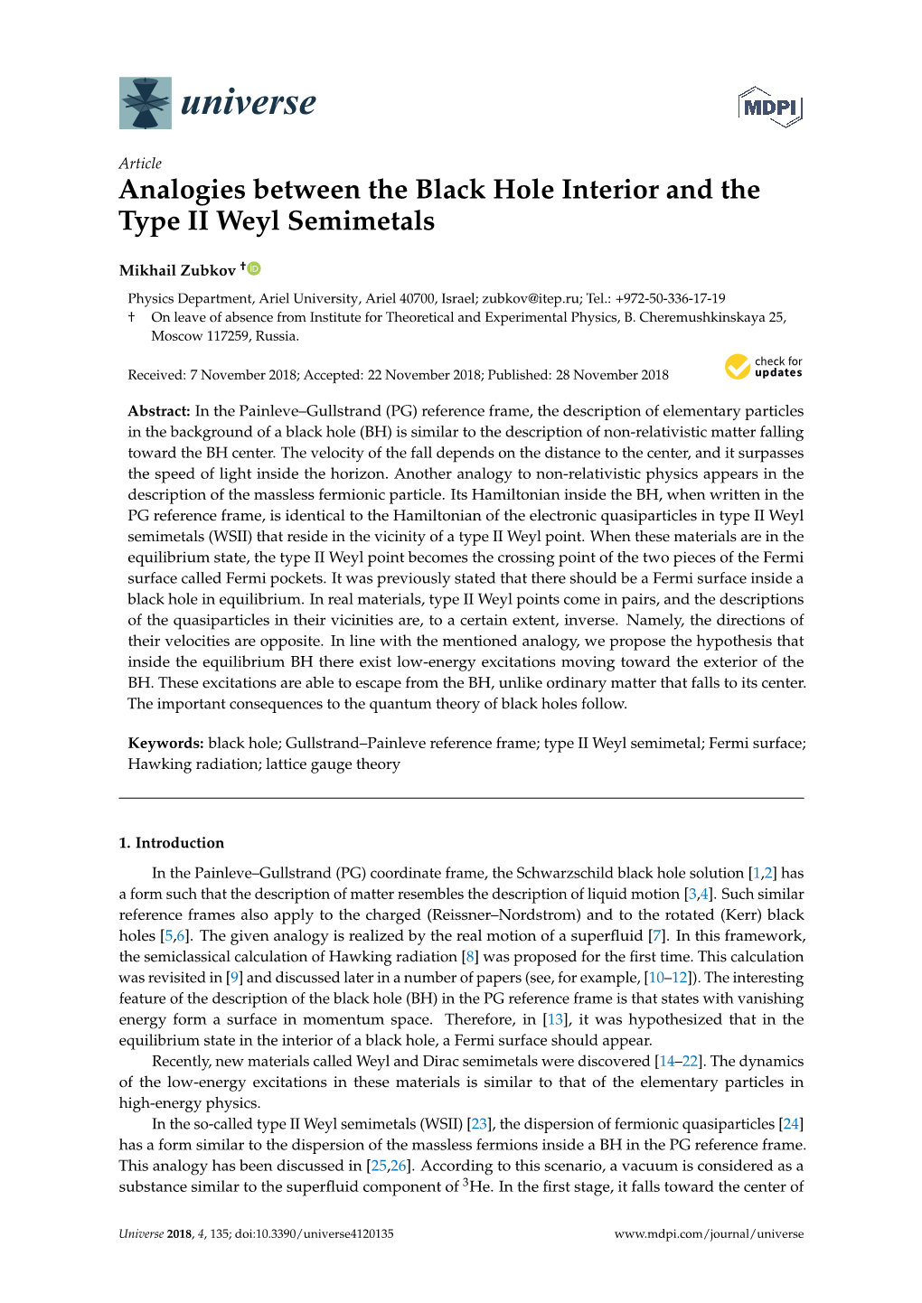 Analogies Between the Black Hole Interior and the Type II Weyl Semimetals