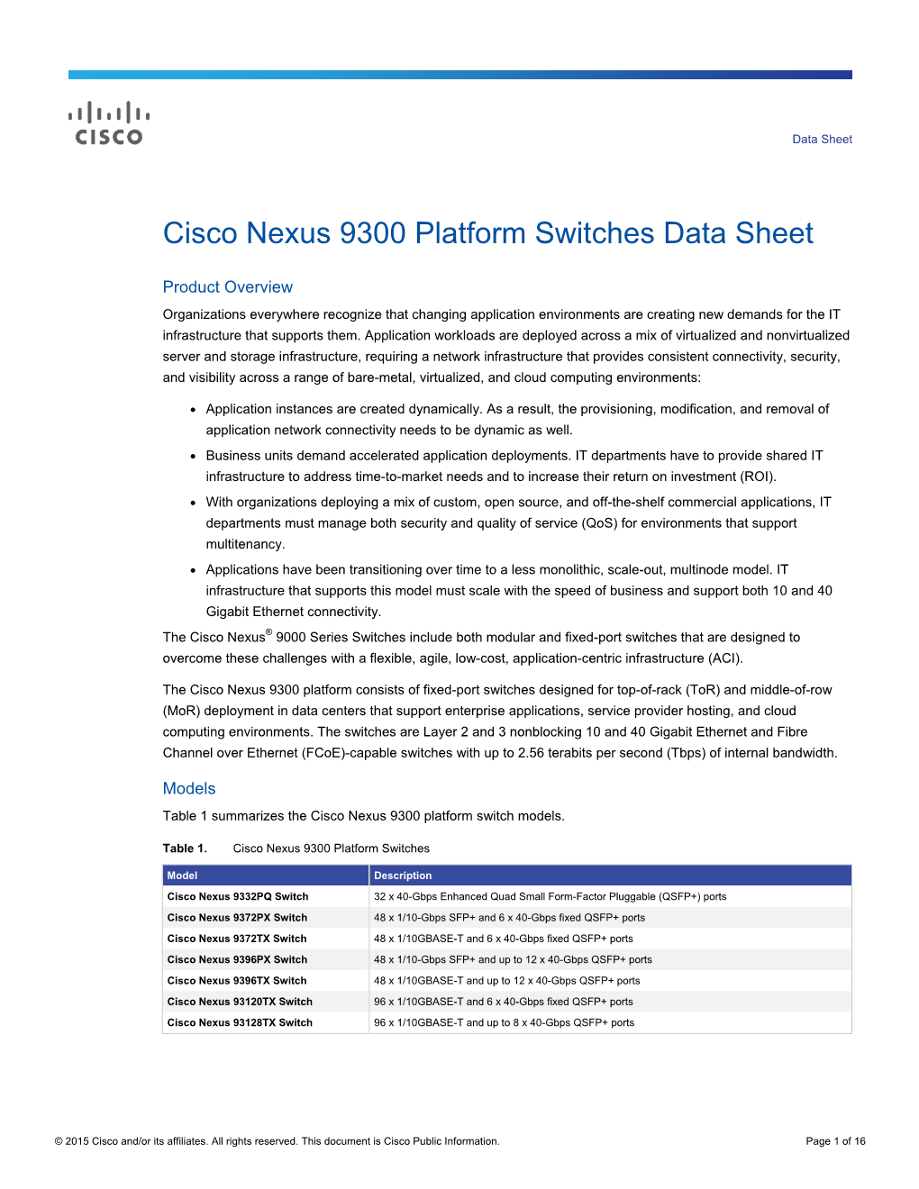 Cisco Nexus 9300 Platform Switches Data Sheet