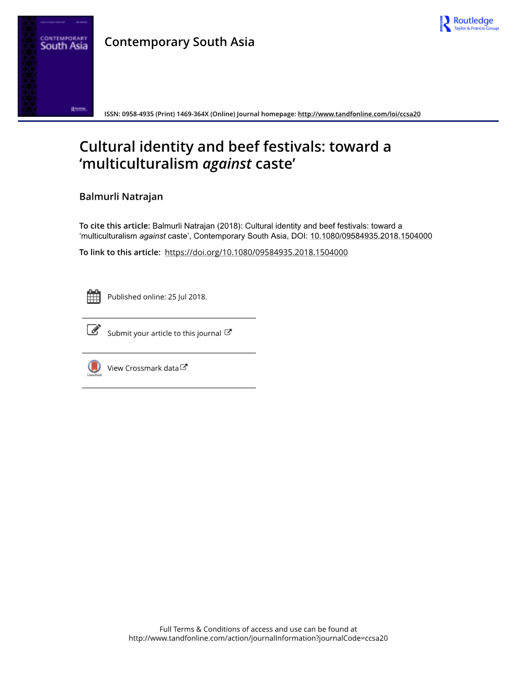 Cultural Identity and Beef Festivals: Toward a 'Multiculturalism Against