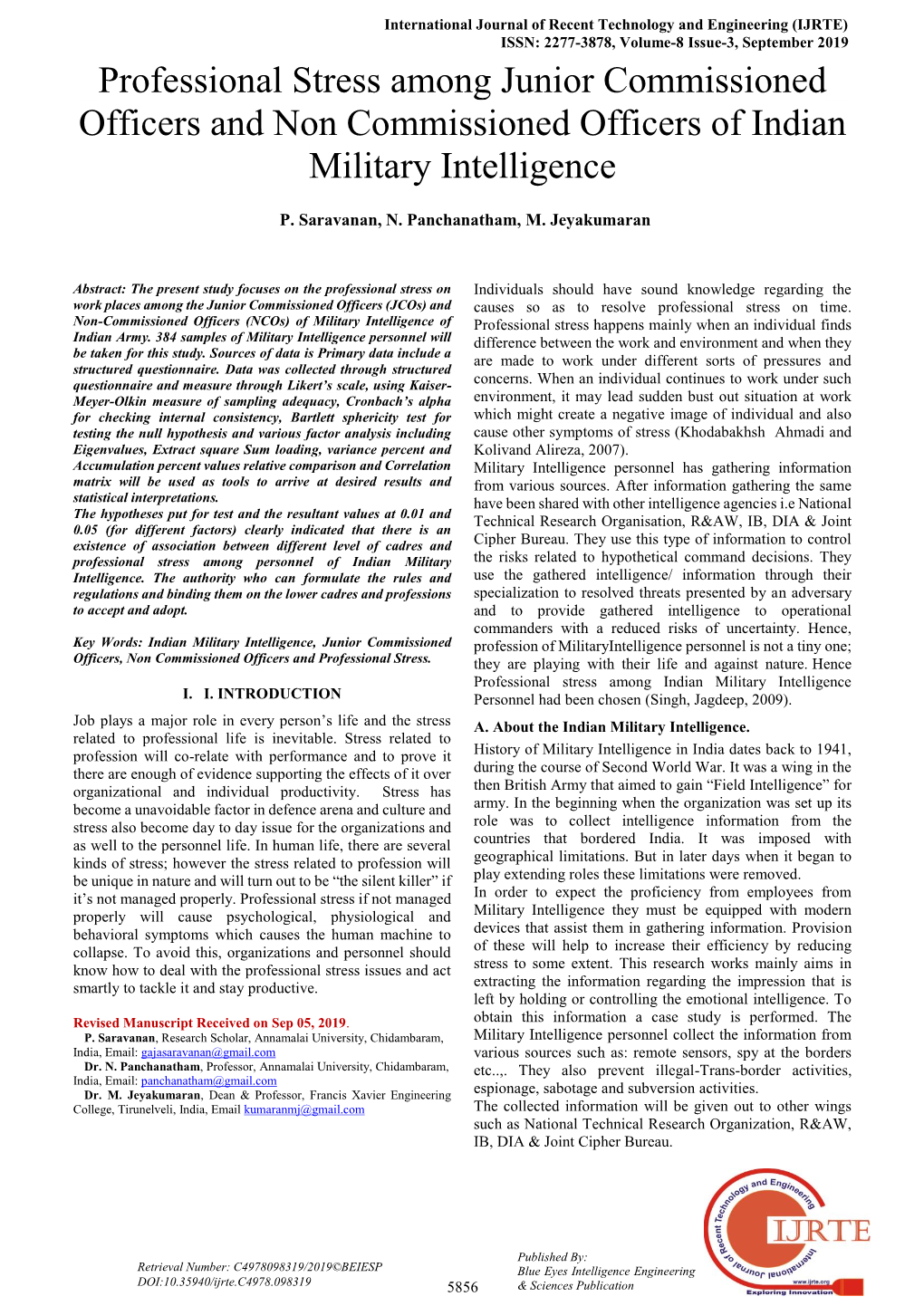 International Journal of Recent Technology and Engineering (IJRTE) ISSN: 2277-3878, Volume-8 Issue-3, September 2019