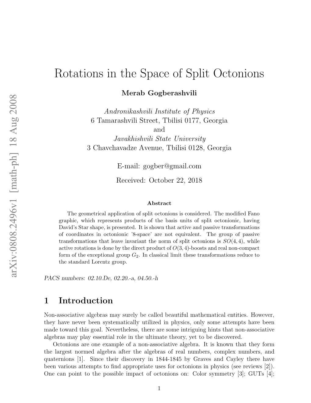 Rotations in the Space of Split Octonions