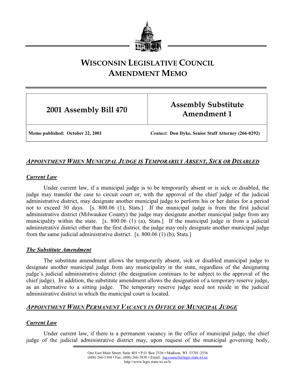 Wisconsin Legislative Council Amendment Memo