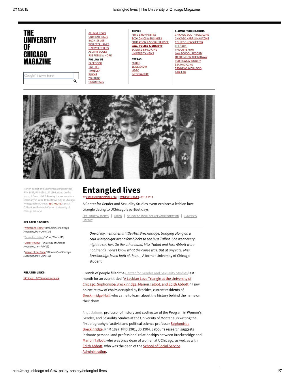 Entangled Lives | the University of Chicago Magazine