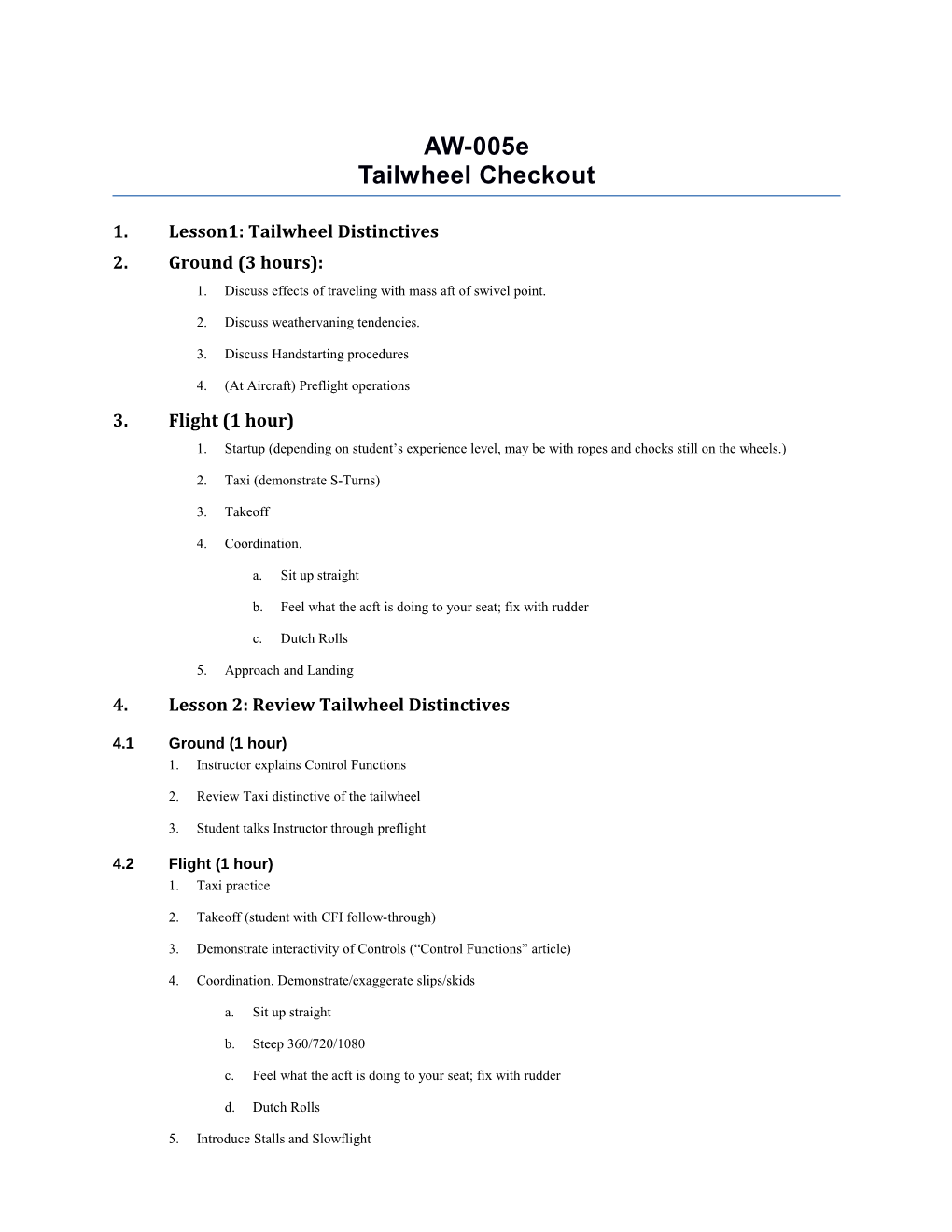 1 Lesson1: Tailwheel Distinctives