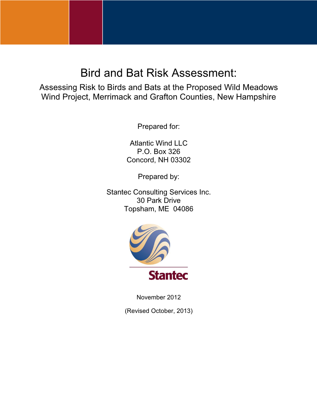 Bird and Bat Risk Assessment, Stantec