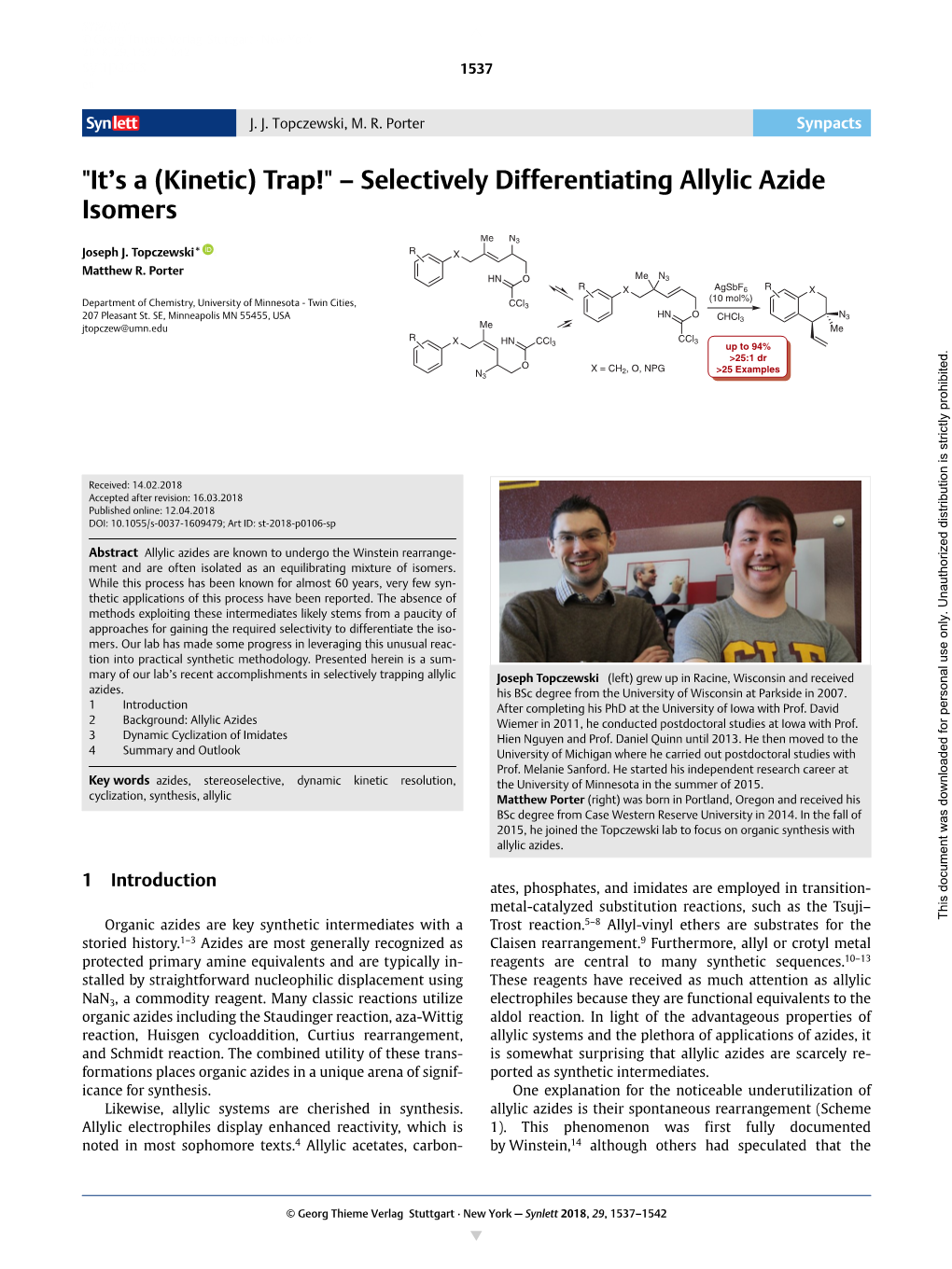 "It's a (Kinetic) Trap!" – Selectively Differentiating Allylic Azide Isomers