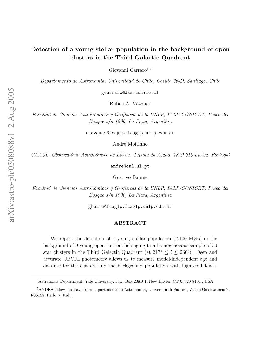 Arxiv:Astro-Ph/0508088V1 2 Aug 2005 -52,Pdv,Italy