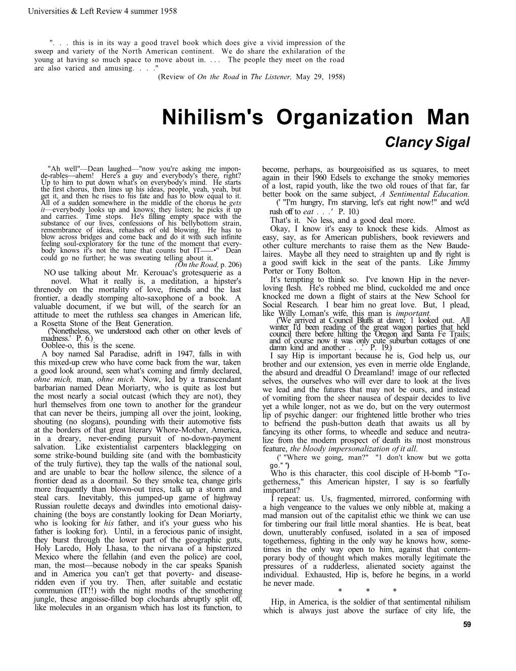 Nihilism's Organization Man Clancy Sigal