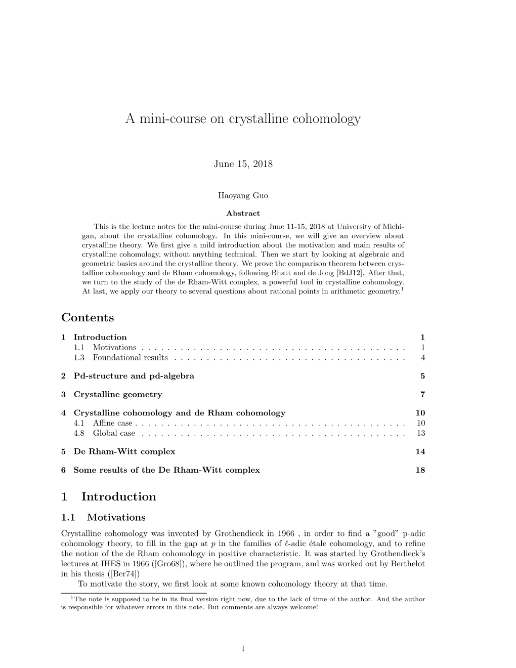 A Mini-Course on Crystalline Cohomology