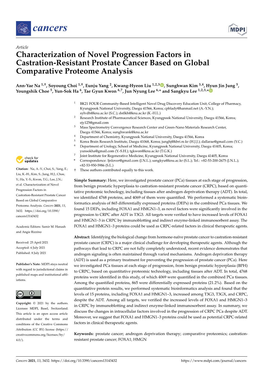 Characterization of Novel Progression Factors in Castration-Resistant Prostate Cancer Based on Global Comparative Proteome Analysis