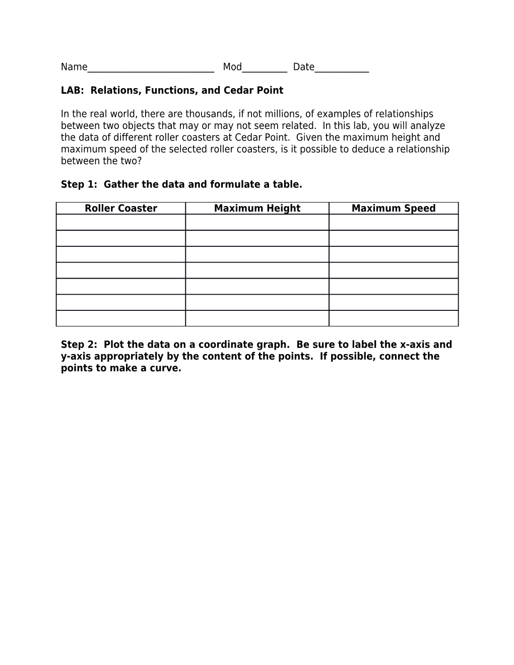 LAB: Relations, Functions, and Cedar Point