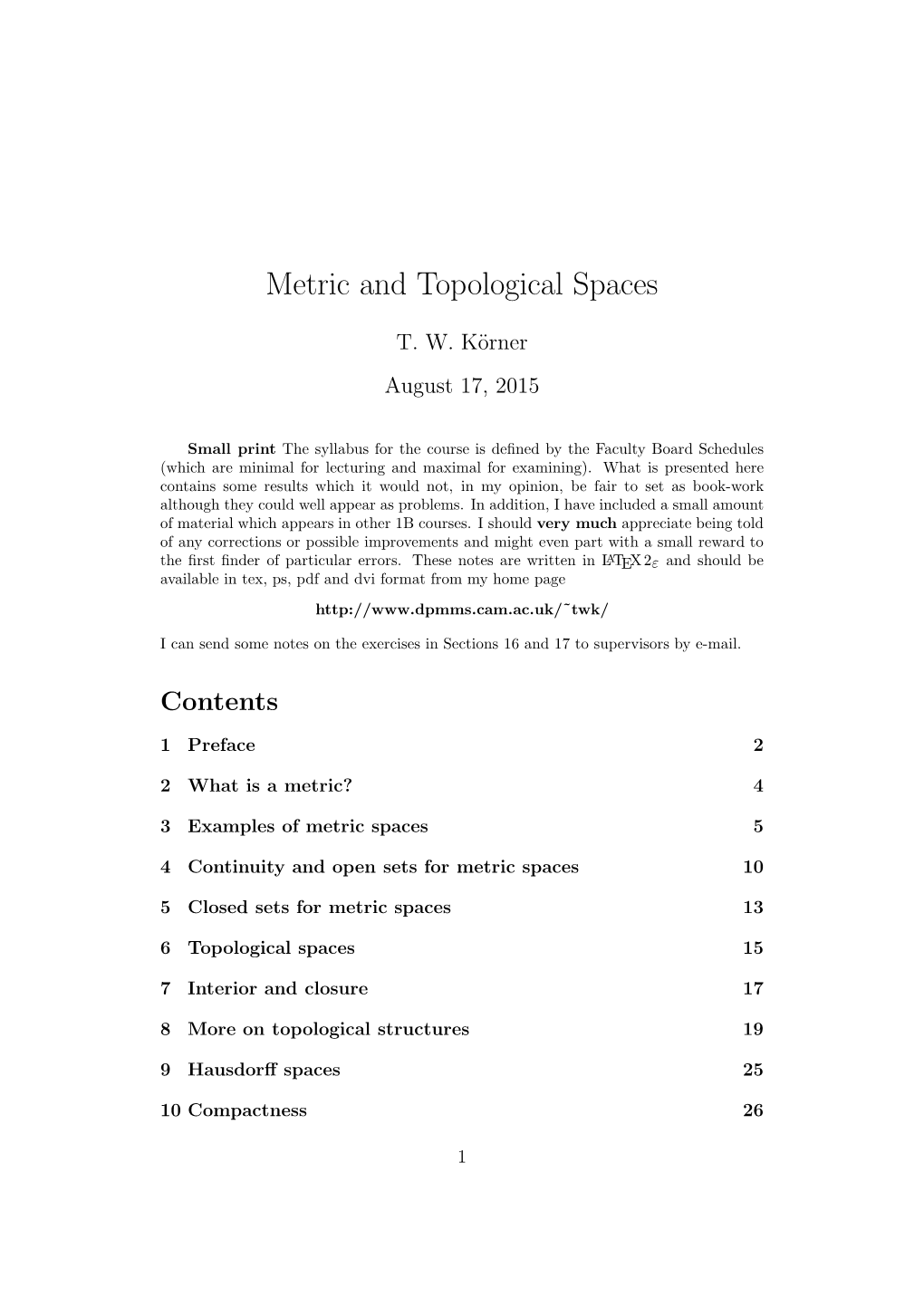 Metric and Topological Spaces