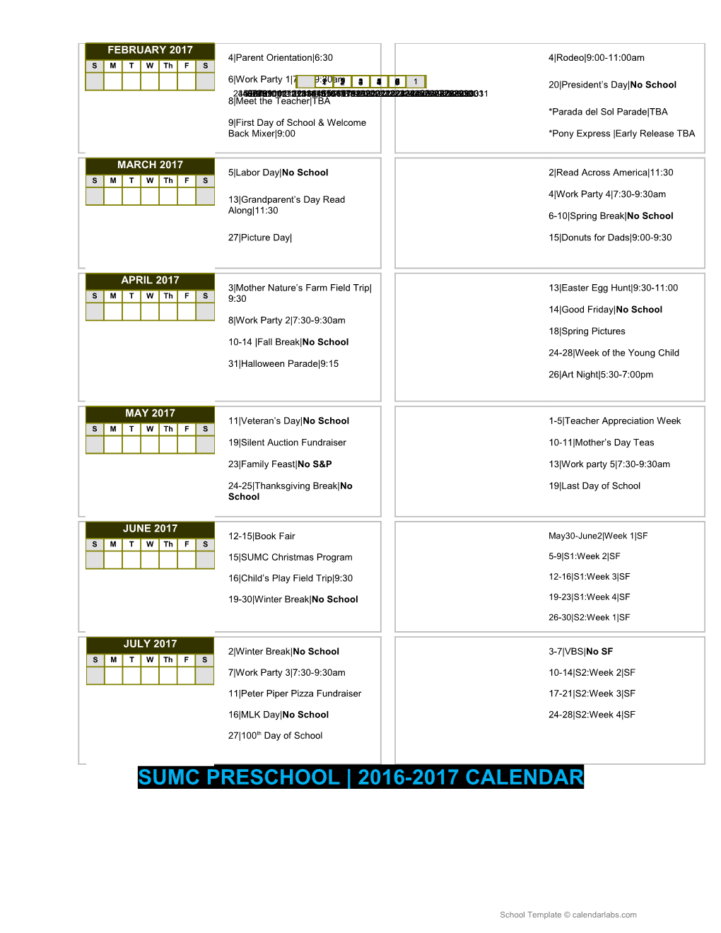 2016-17 School Calendar - Calendarlabs.Com s1