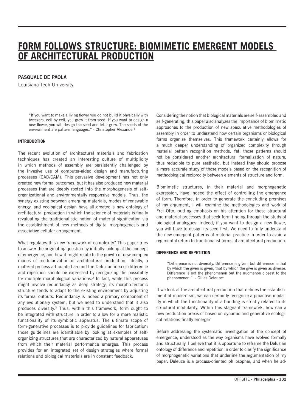 Form Follows Structure: Biomimetic Emergent Models of Architectural Production